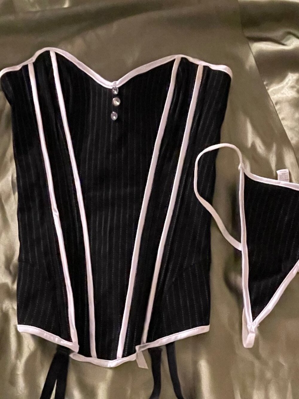 pinstripe Frederick's of Hollywood corset black white Y2K 32 OS gangster
